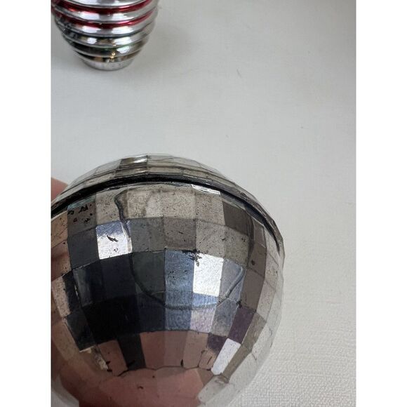 Vtg Bradford Silver Striped Lantern‎ Barrel Disco Ball Christmas Ornaments BX1-2 - Picture 7 of 13